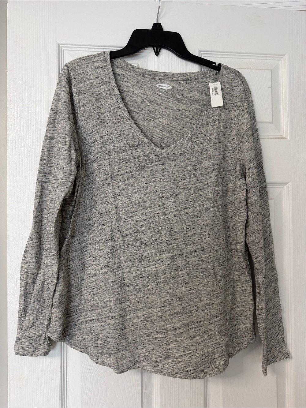 NWT Old Navy Light Gray Marled V-Neck Long Sleeve Top - size large